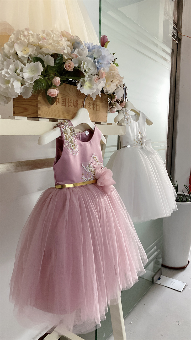 2024 Children's Pengpeng princess birthday party baby dress with headdress