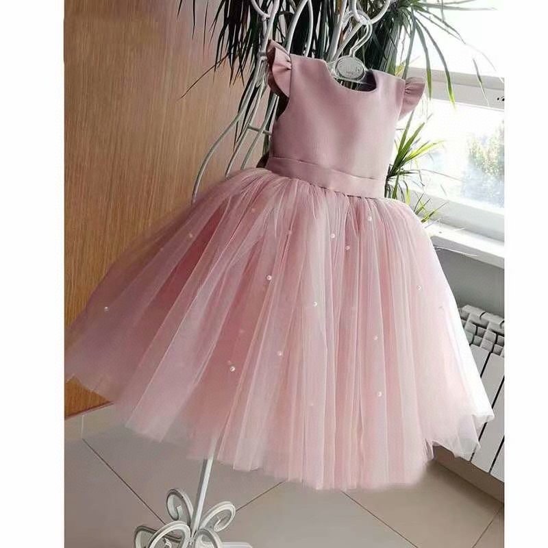 2024 Summer Girl Clothing Purple Flower Tutu Long wedding dress Girl Puffy Birthday Dress Child Garment Baby Dress