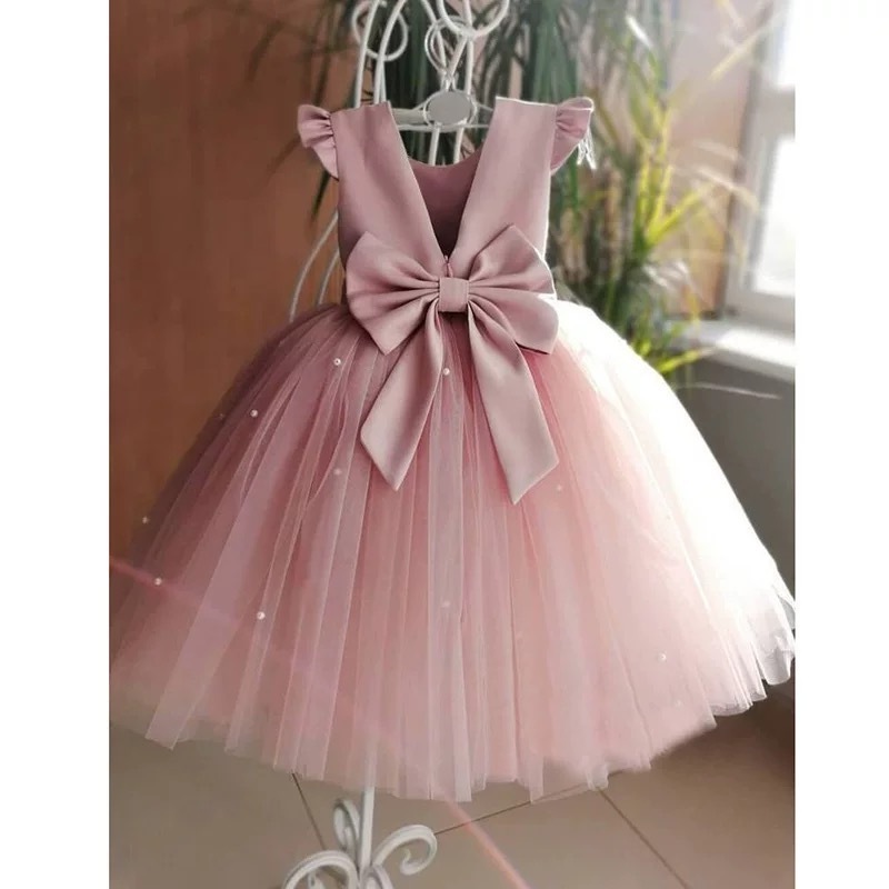 2024 Summer Girl Clothing Purple Flower Tutu Long wedding dress Girl Puffy Birthday Dress Child Garment Baby Dress