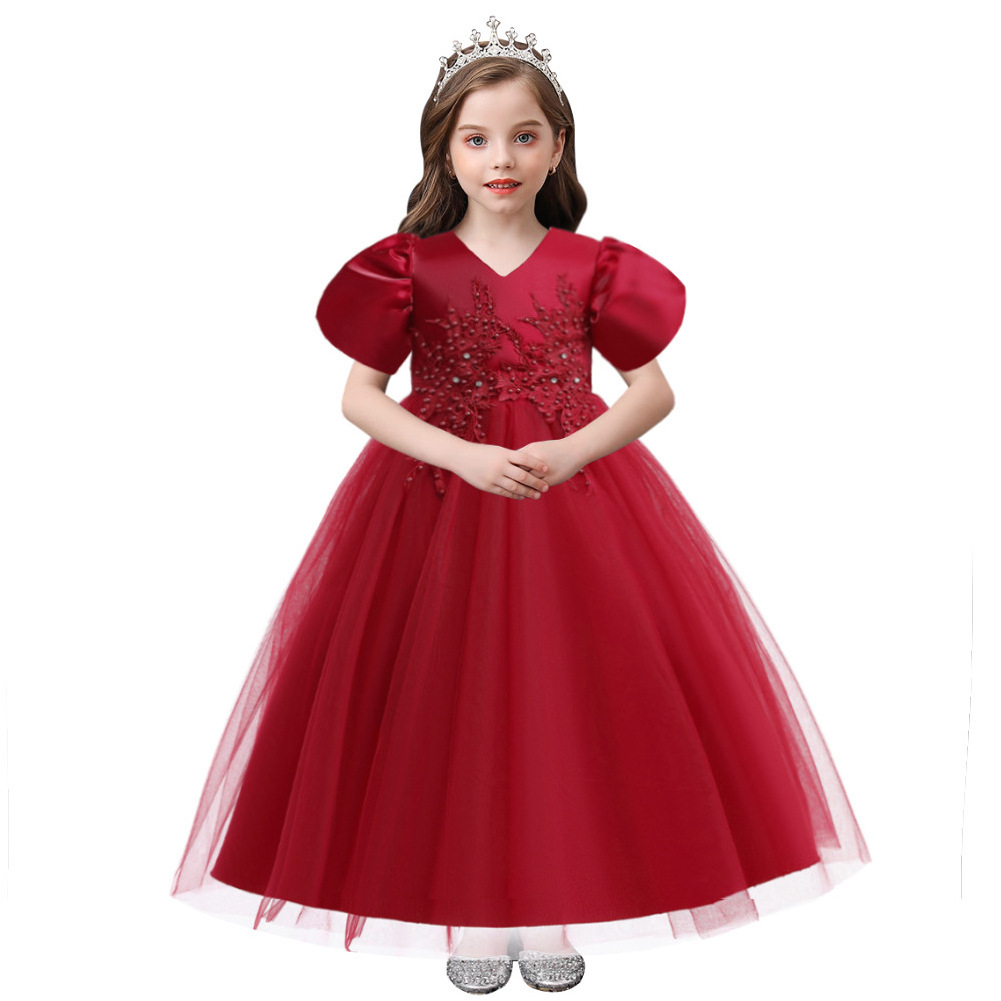 high quality girl full flower design cheap elegant bridesmaid dresses for child long kids wedding dress