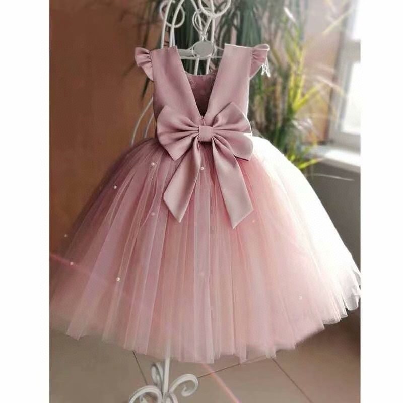 2024 Summer Girl Clothing Purple Flower Tutu Long wedding dress Girl Puffy Birthday Dress Child Garment Baby Dress