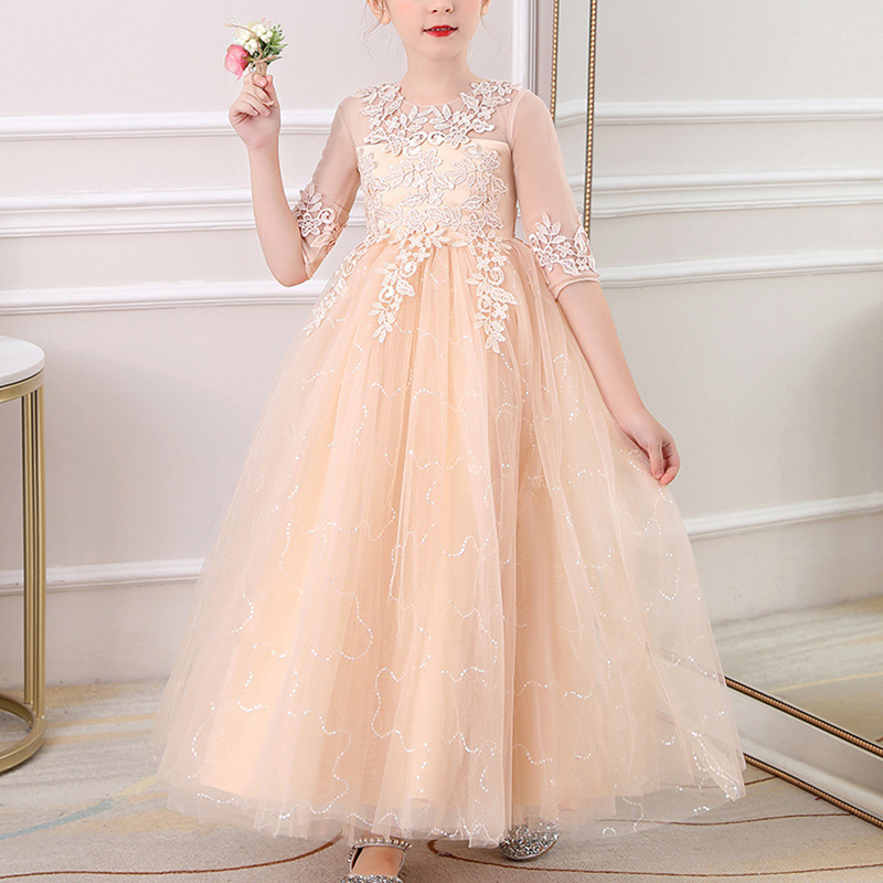 Wholesale hand embroidery designs for baby dress white princess girls fluffy western party dresses for 5 years old