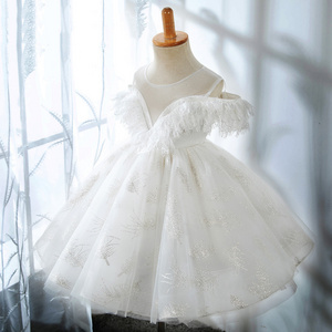 children's wedding dress short skirt baby's 1-year-old skirt one-year-old princess dress Feather fashion evening dress