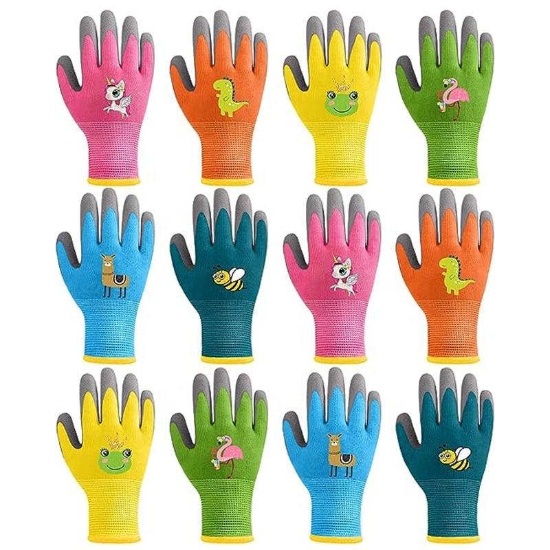 Custom Children Kid Kids Soft Nylon Knitted Latex Foam Coated Garden Gardening Work Waterproof Gloves For Toddlers Youth Outdoor