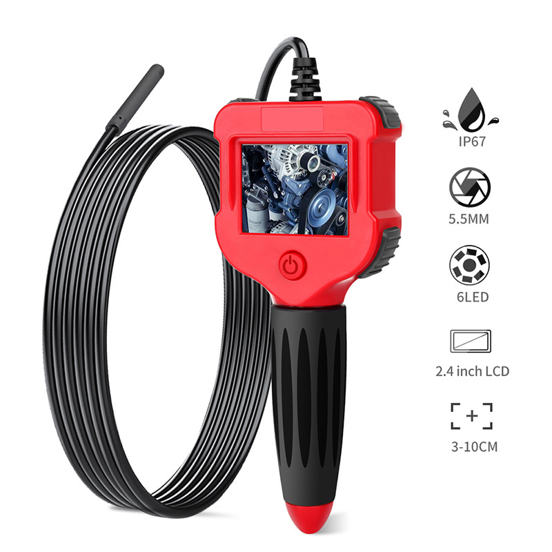 Inspection Borescope 2.4 inch Color LCD Endoscope Camera IP67 Waterproof Semi-Rigid Snake Camera With 6 LED for Car Engine