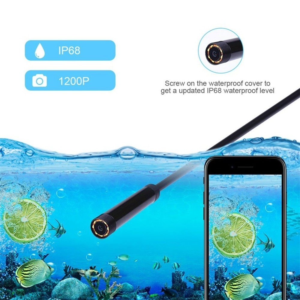 Wireless Endoscope USB Borescope Inspection Camera 8mm 1200P HD Wifi Snake Automobile Camera IP68 with 8 LED for Android IOS PC