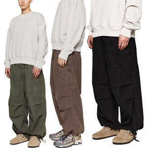 Mens Parachute Pants Loose Fit Wide Legged Cargo Trousers Olive Cotton Joggers Urban Streetwear Hipster Clothes Baggy Pants