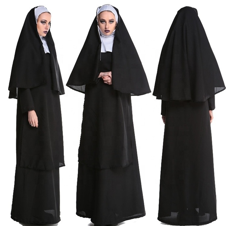 Halloween Performance Wear Religious Missionary Costume Priest Uniform Fancy Nun Dress Church Pastor Robes Medieval Clothing