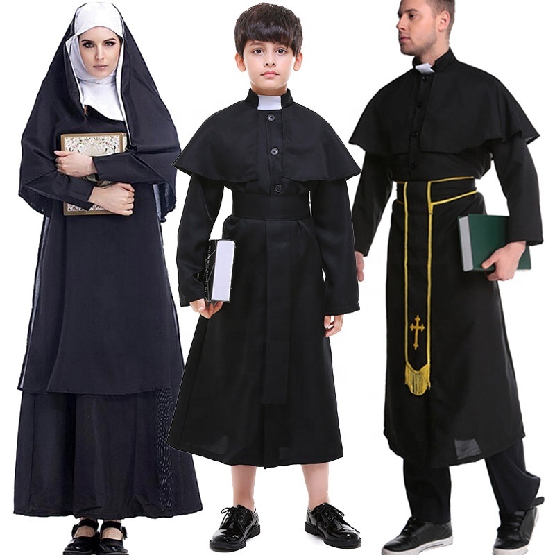 Halloween Performance Wear Religious Missionary Costume Priest Uniform Fancy Nun Dress Church Pastor Robes Medieval Clothing