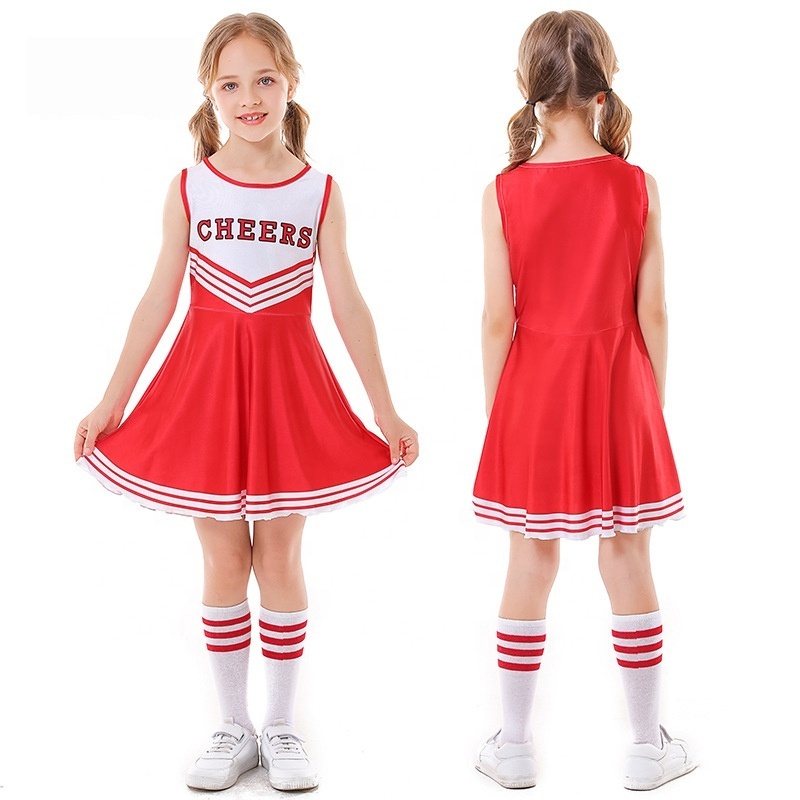 Kids Cheerleading Uniforms Pink Child Cheerleader Costume Children Cheer Uniforms Fancy Dress Dance Outfits