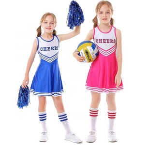 Kids Cheerleading Uniforms Pink Child Cheerleader Costume Children Cheer Uniforms Fancy Dress Dance Outfits