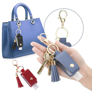 Faux Leather Key Chains Portable Travel Hand Sanitize Perfume Bottle Key Ring Holder Soap Dispenser Keyring Keychain