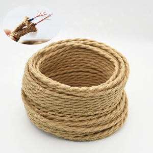 Vintage Twisted Fabric Lighting Cable Hemp Rope Covered Wire Jute Linen Woven Textile Cord Retro Pendant Hanging Lamp Kit