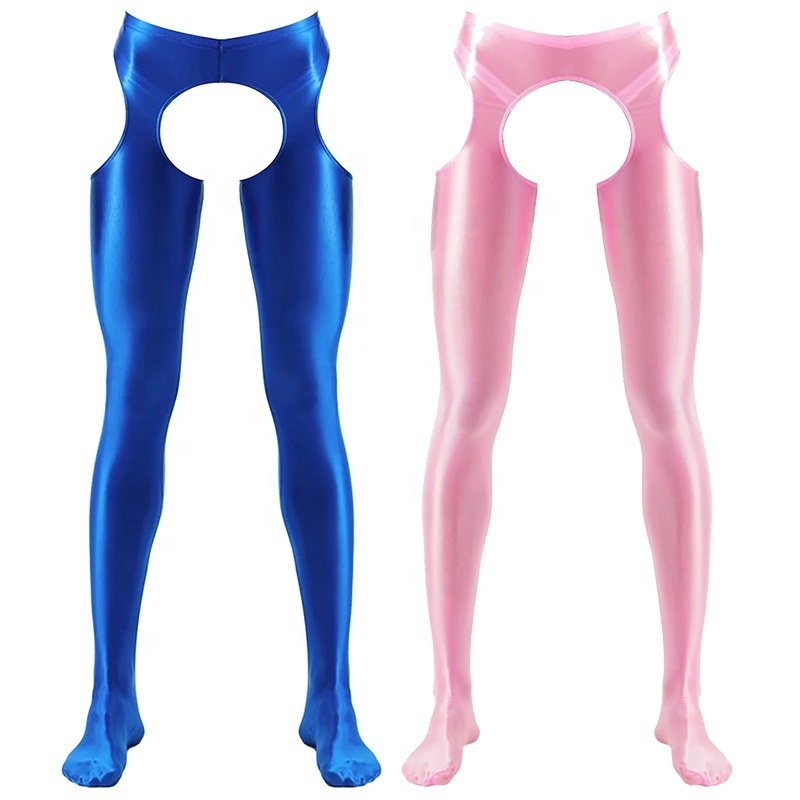 Sexy Costumes Open Crotch Leggings Glossy Crotchless Pants Footed Tights Unisex Underpants Panty Stocking Shiny Pantyhose