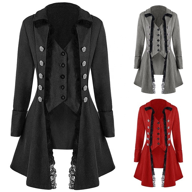 Womens Steampunk Costume Cosplay Victorian Coats Gothic Jacket Lace Trim Top Medieval Clothes Frock Coat Tailcoat