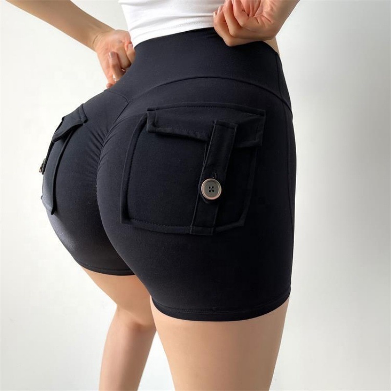 Womens Gym Shorts Back Pocket Scrunch Butt Lifting Booty Pants Ruched Hip Lift Sport Leggings High Waisted Workout Shorts