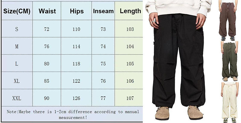 Mens Parachute Pants Loose Fit Wide Legged Cargo Trousers Olive Cotton Joggers Urban Streetwear Hipster Clothes Baggy Pants