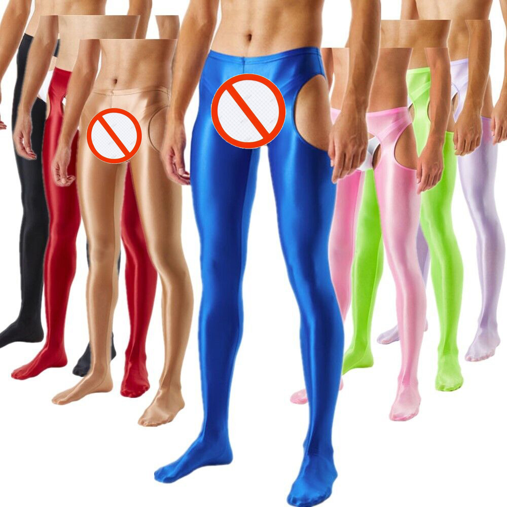 Sexy Costumes Open Crotch Leggings Glossy Crotchless Pants Footed Tights Unisex Underpants Panty Stocking Shiny Pantyhose