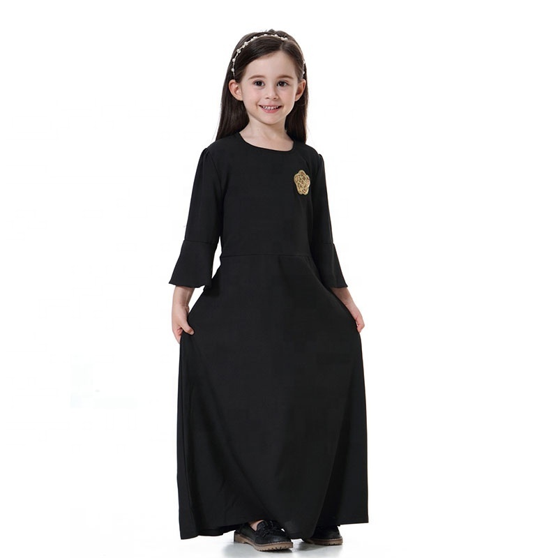 Islamic Clothing Kids Girls Dress Abaya Robe Dubai Long Thobe Flared Sleeves Children Jilbab Hijab Dresses Muslim Clothes