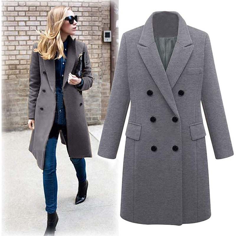 Womens Plus Size Winter Coats Elegant Camel Overcoat Lapel Wool Outerwear 5XL Autumn Topcoat Long Peacoat Black Jacket