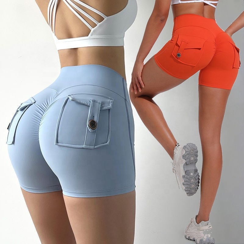 Womens Gym Shorts Back Pocket Scrunch Butt Lifting Booty Pants Ruched Hip Lift Sport Leggings High Waisted Workout Shorts