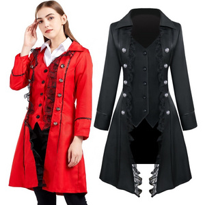 Womens Steampunk Costume Cosplay Victorian Coats Gothic Jacket Lace Trim Top Medieval Clothes Frock Coat Tailcoat