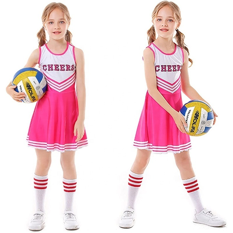 Kids Cheerleading Uniforms Pink Child Cheerleader Costume Children Cheer Uniforms Fancy Dress Dance Outfits