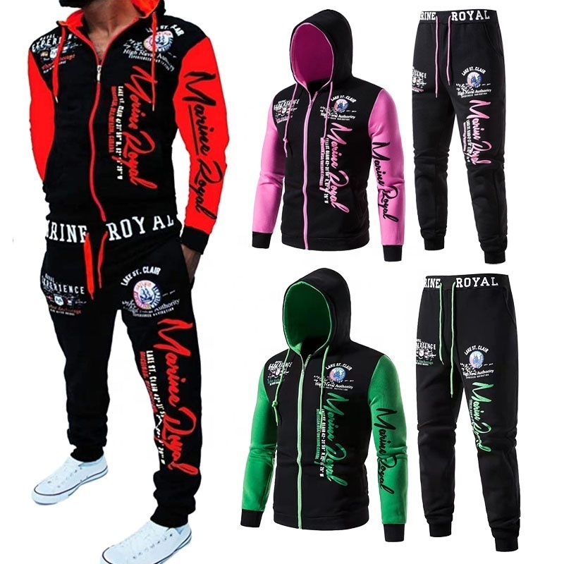 Men Tracksuits Hip Hop Sweatsuit Urban Sports Clothing Matching Sweat Suits Set Zip Up Hoodie Streetwear Outfits Jogger Pants