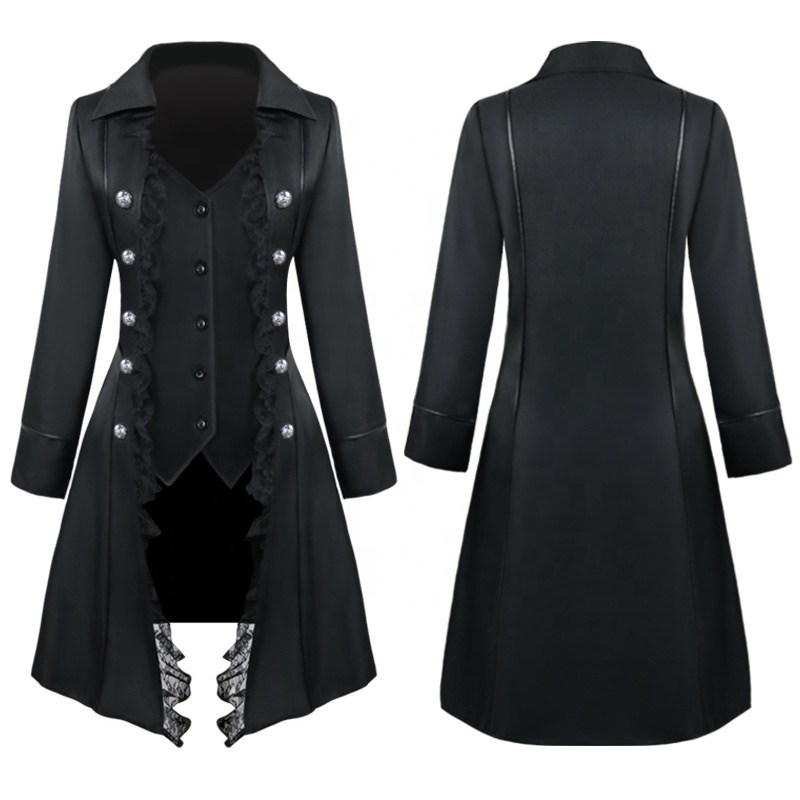 Womens Steampunk Costume Cosplay Victorian Coats Gothic Jacket Lace Trim Top Medieval Clothes Frock Coat Tailcoat