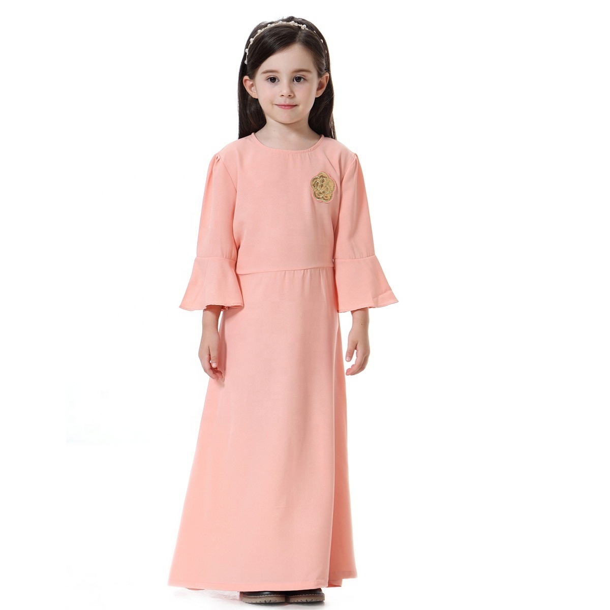 Islamic Clothing Kids Girls Dress Abaya Robe Dubai Long Thobe Flared Sleeves Children Jilbab Hijab Dresses Muslim Clothes