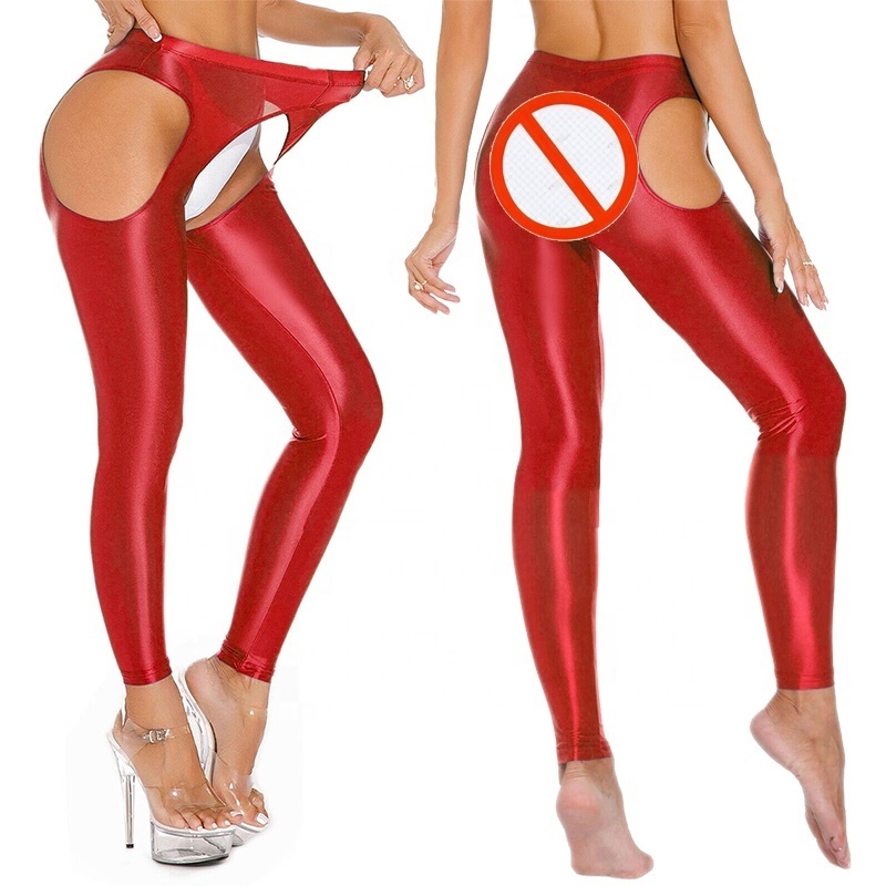 Sexy Costumes Open Crotch Leggings Glossy Crotchless Pants Footed Tights Unisex Underpants Panty Stocking Shiny Pantyhose