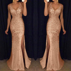 Womens Rose Gold Sequin Wedding Dresses Formal Long Sparkly Bridesmaid Bridal Evening Gowns Glitter Mermaid Clothes Prom Dress