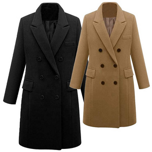 Womens Plus Size Winter Coats Elegant Camel Overcoat Lapel Wool Outerwear 5XL Autumn Topcoat Long Peacoat Black Jacket