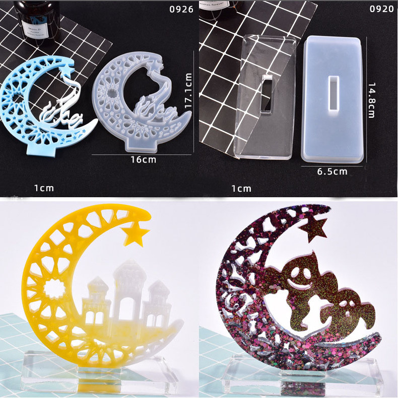 Crescents Moon Epoxy Resin Ramadan Silicone Mold Display Board Casting Silicone Mold for Home Decoration Resin Crafts