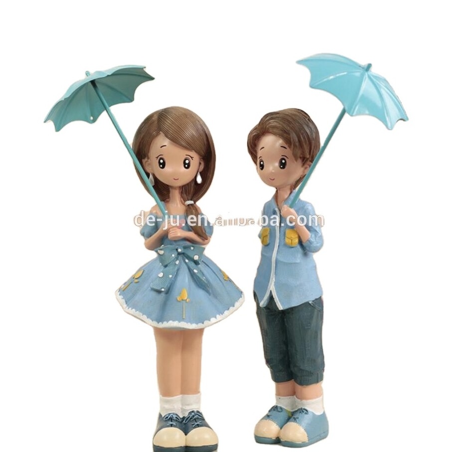 Hot Sale Wholesale Nordic Tabletop Blue Suit Couple Resin Ornaments Statue