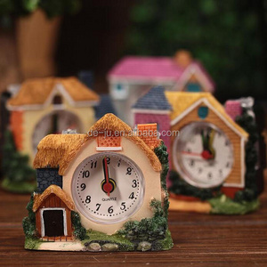 Promotion Gift Unique Art Design Cute Clock Handmade Resin Buildings Artistic Clock