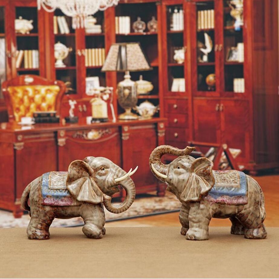 Animal Figurine Living Room Office Table Desk Ceramic Elephants Statues For Home Decor