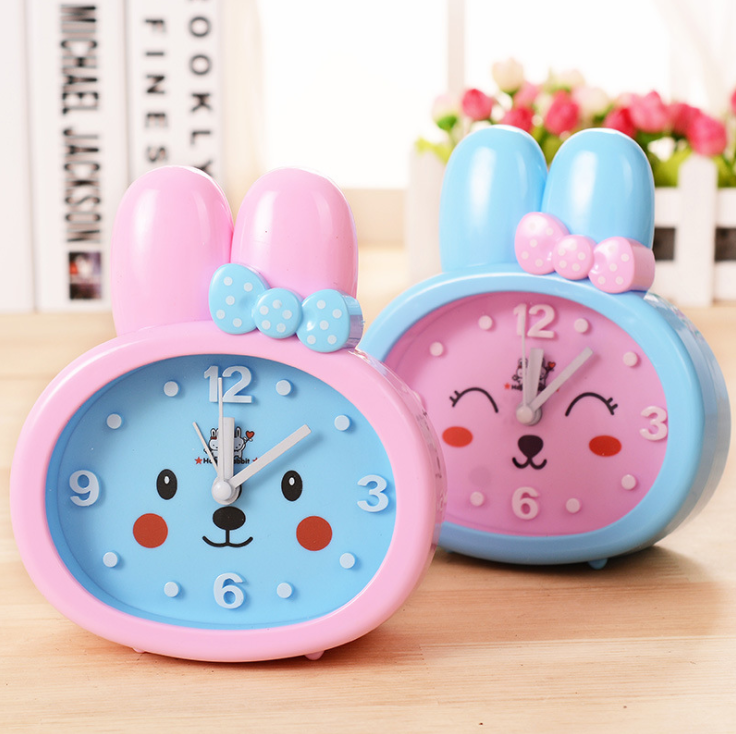 Cute Design Hot Selling Mini Children Pink Blue Rabbit Kids Alarm Clock