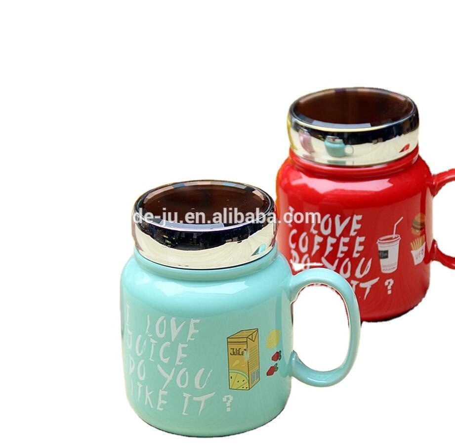 Wholesale Customized LOGO Print Cute Drum Shape Mirror Cover Ceramic Bulk Tea Cups