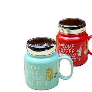 Wholesale Customized LOGO Print Cute Drum Shape Mirror Cover Ceramic Bulk Tea Cups