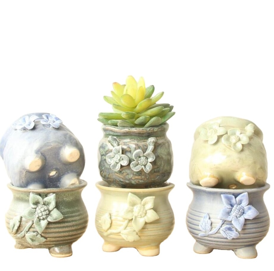 Wholesale Indoor Garden 3D Flowers Ceramic Succulent Small Bonsai Pot