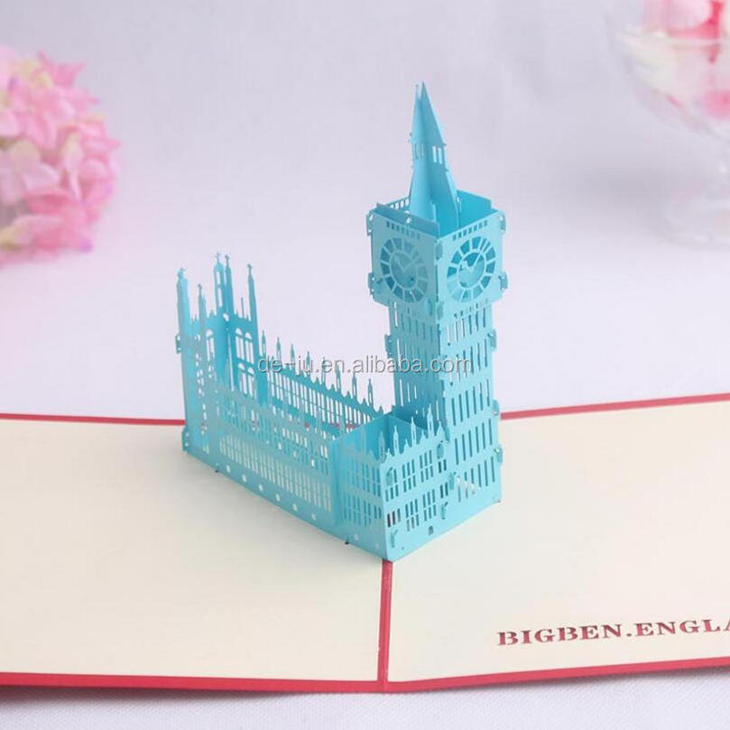 New Design Invitation Cards Laser Cut 3d Famous Building Custom Pop Up Greeting Cards