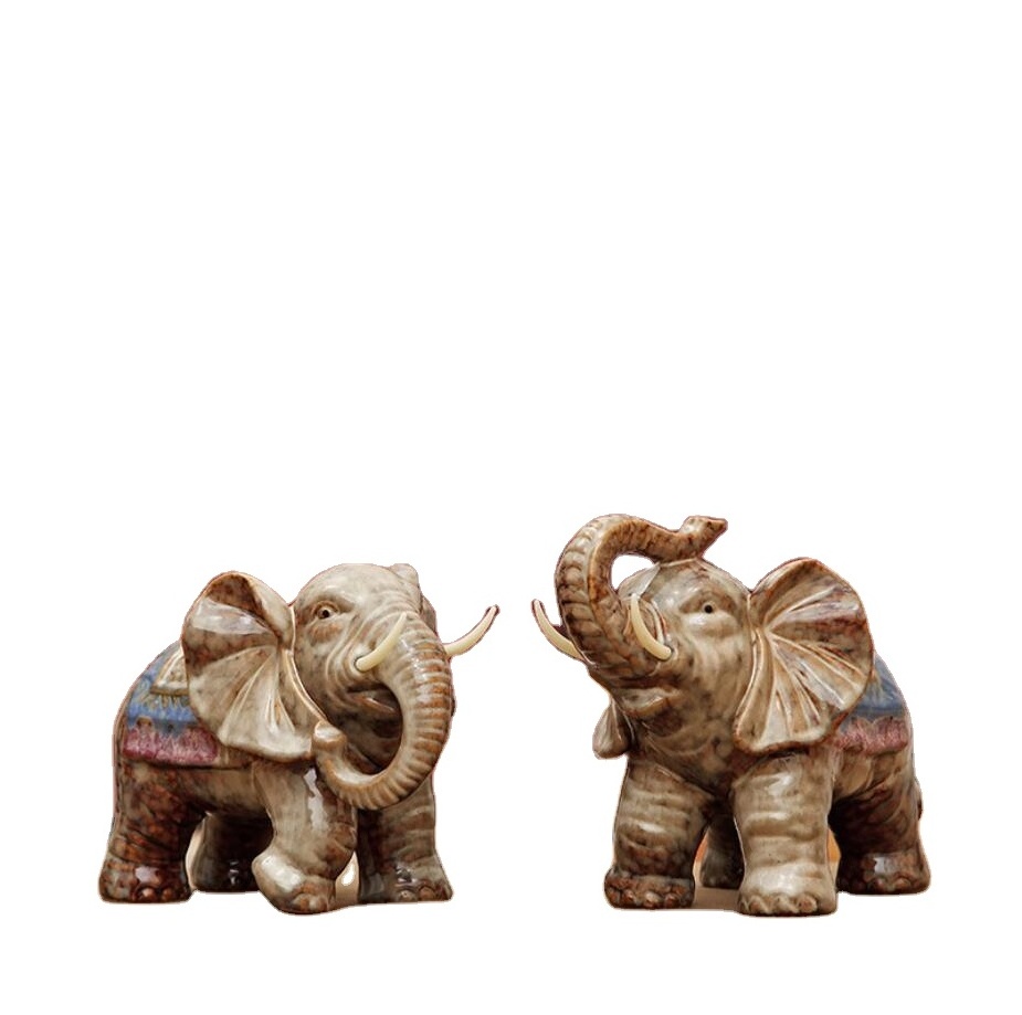 Animal Figurine Living Room Office Table Desk Ceramic Elephants Statues For Home Decor