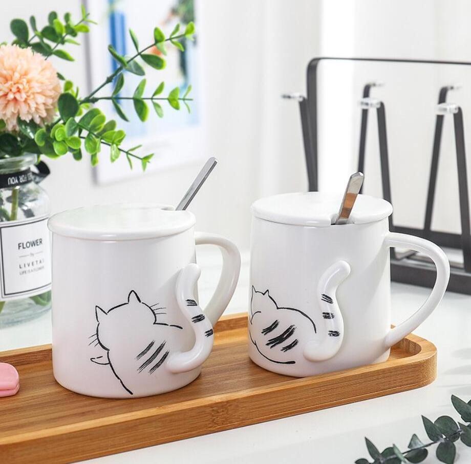 Promotion New Design Cheap 3d cat figure white ceramic gift mug