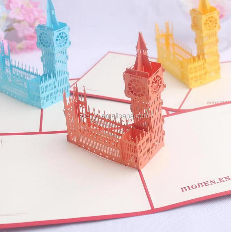 New Design Invitation Cards Laser Cut 3d Famous Building Custom Pop Up Greeting Cards