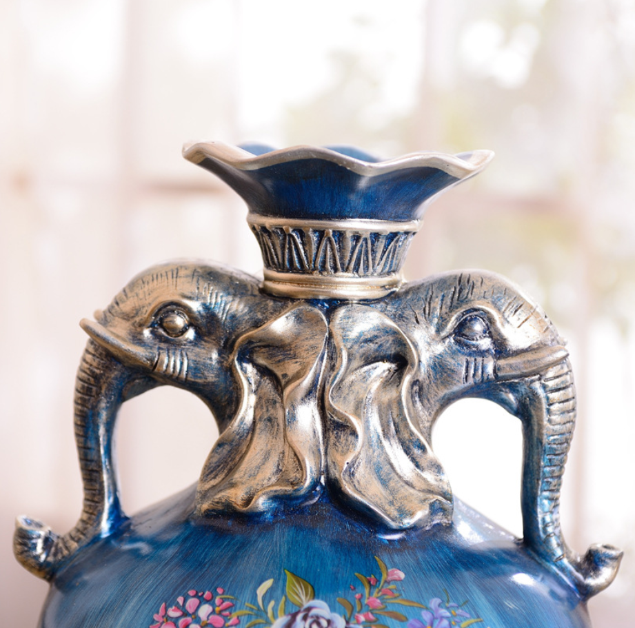 Luxury Nordic Matte Creative Jardiniere Handmade Elephant Head Blue Table Top Ceramic Vase