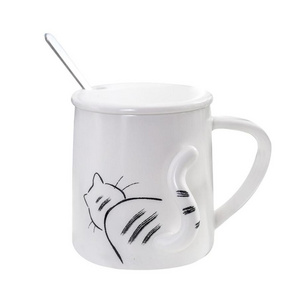 Promotion New Design Cheap 3d cat figure white ceramic gift mug