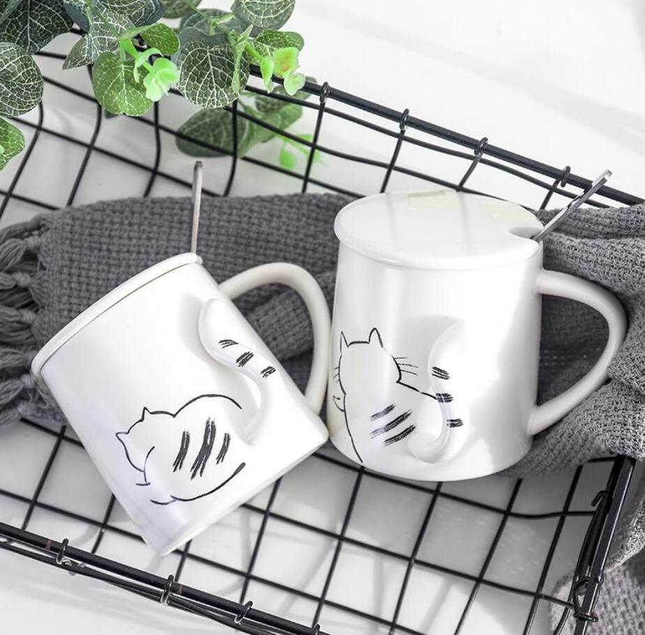 Promotion New Design Cheap 3d cat figure white ceramic gift mug