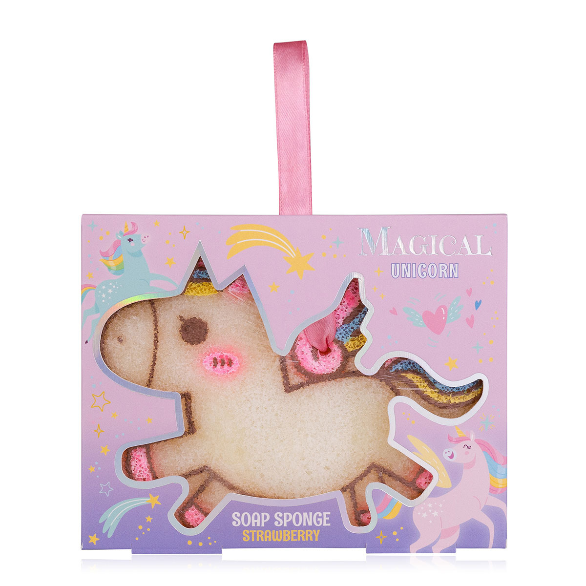 Accentra Brand Strawberry Fragrance Custom Bathing Soap Infused Sponge Magical Unicorn With Hanger