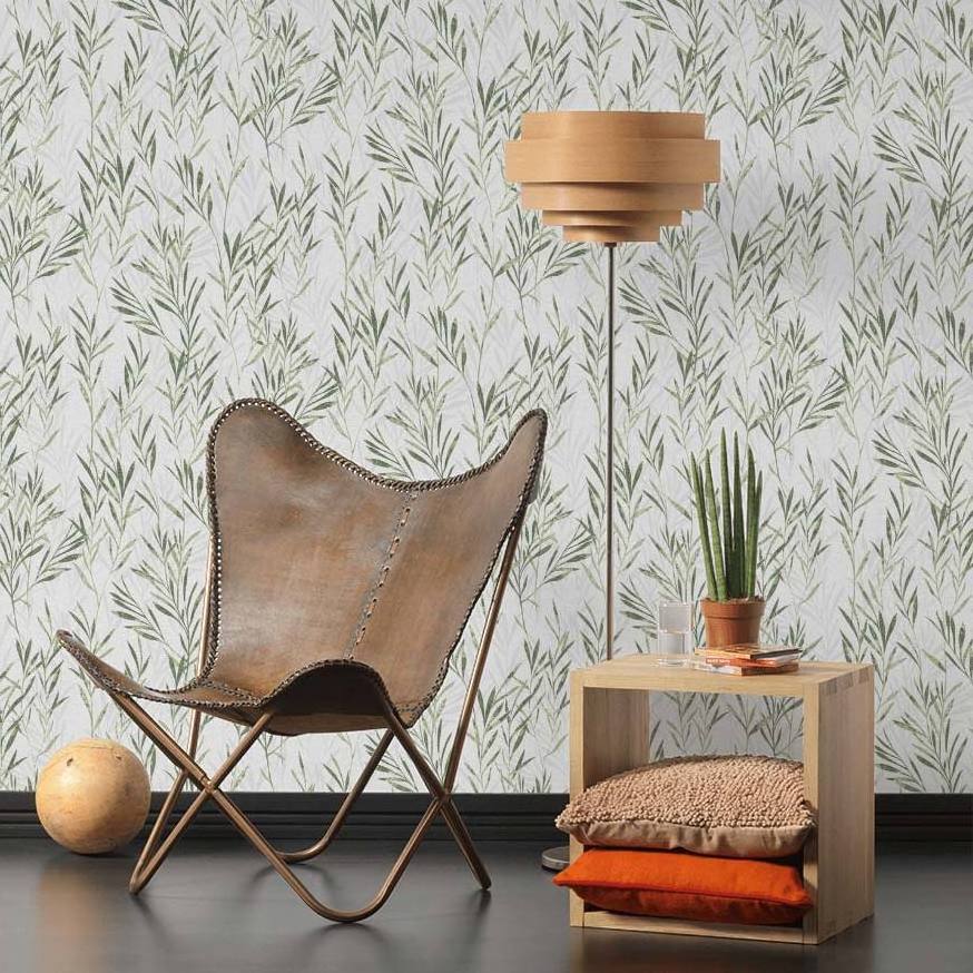 Hot Sale Strippable Spongeable Nature Floral Wallpaper In Green White Great For Living Room